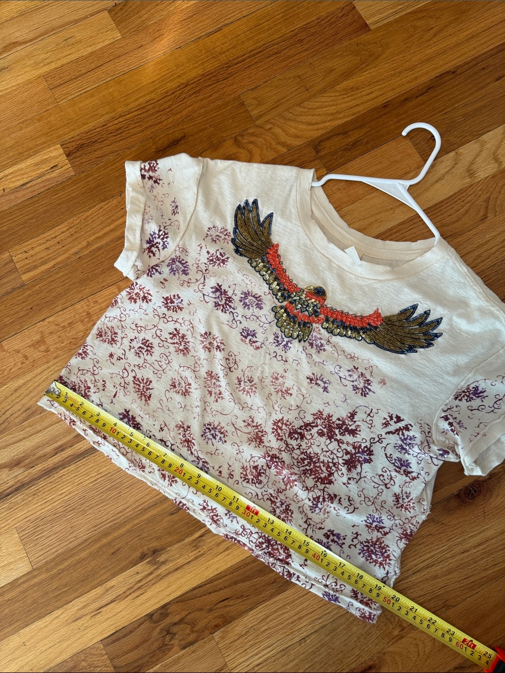We The Free crop Cream Tee with sequined eagle size large - Picture 12 of 14